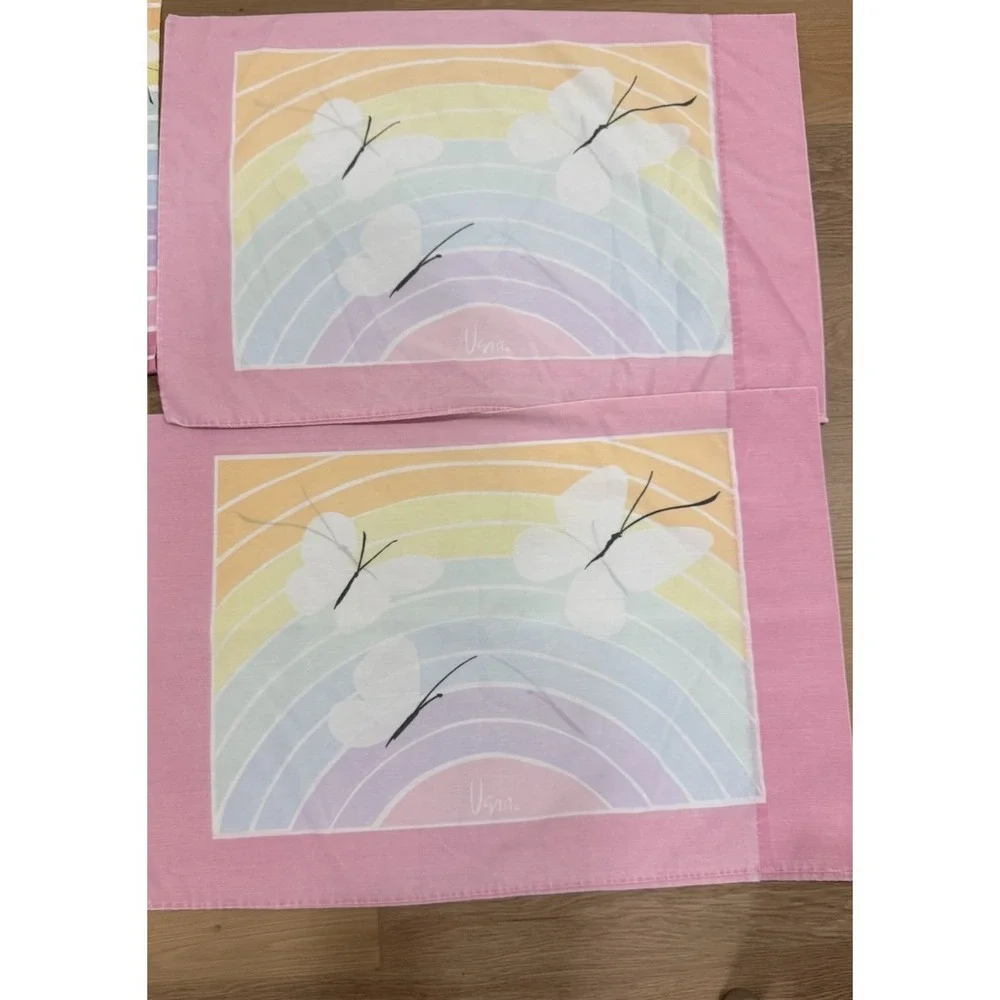 Vintage Vera Rainbow Butterfly Full Sheet Set With Pillow Cases Upcycle Boho